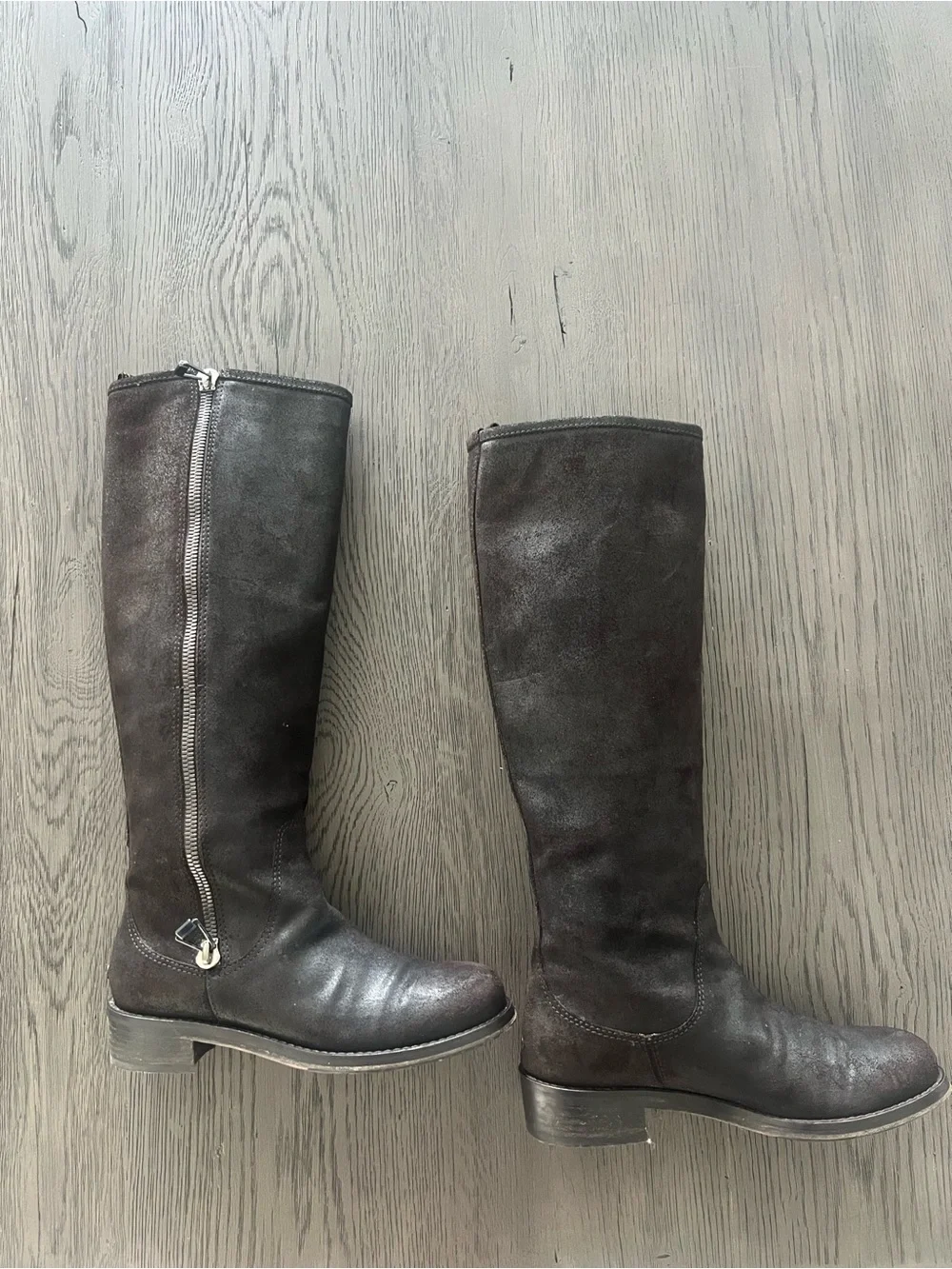 Jimmy Choo Women’s Doreen Biker Rugged Leather Suede Tall Boots, Brown, 36EU